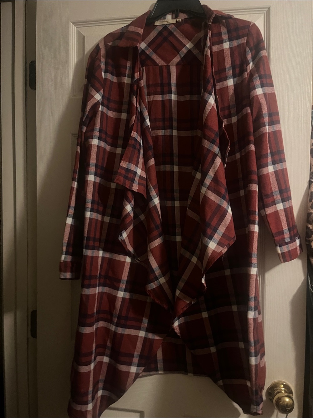 Andree Red and Cream Plaid Open-Front Cardigan - Picture 2 of 3
